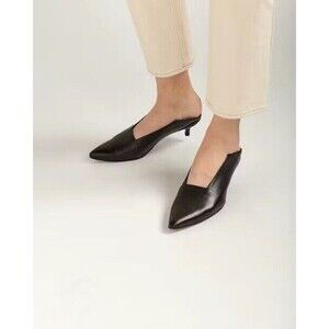 Thakoon 36 Kitten Heel Black Leather Slip On Mules Y2K Mobwife New In Box